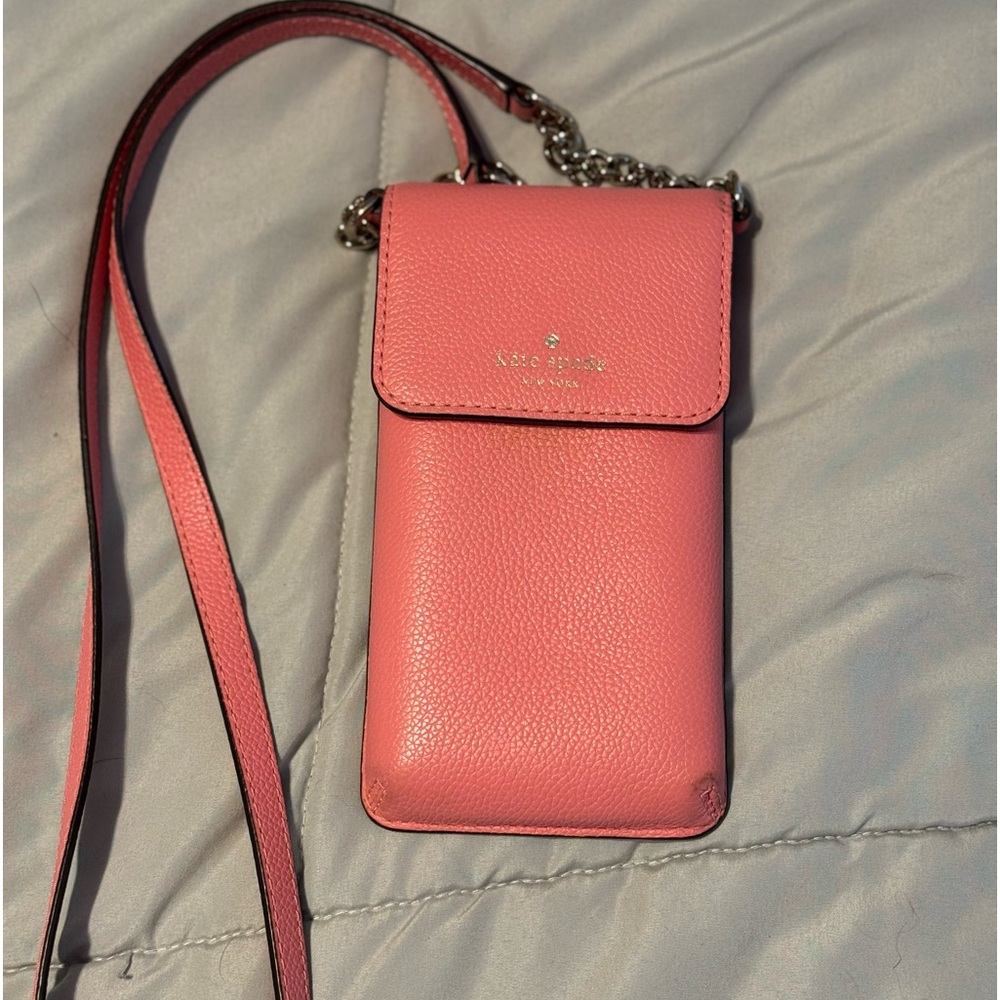 Kate Spade Leather North South Flap Crossbody Cellphone Card Holder Salmon pink